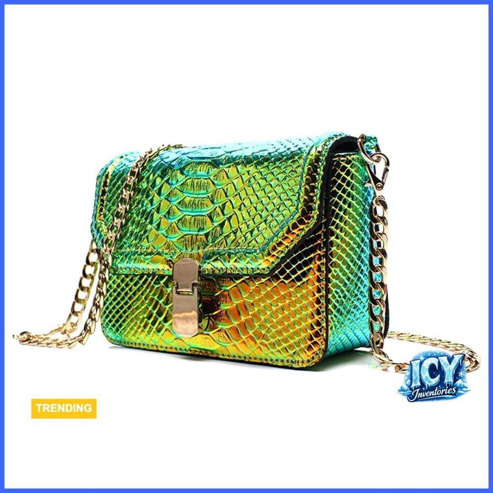 Hologram Snake Skin PU Leather Shoulder Bag Crossbody with Chain